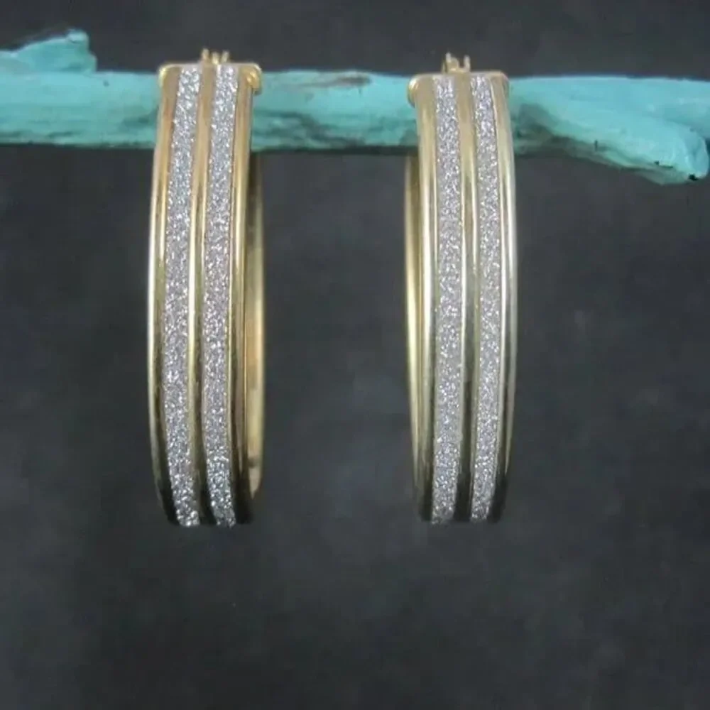 Simone I Smith Sparkly Oval Hoop Earrings Vermeil Sterling NWOT